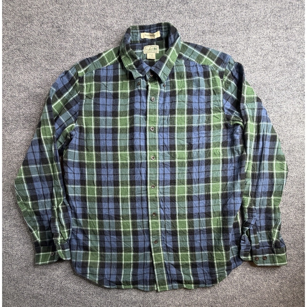 LL Bean Long Sleeve Shirt Mens Large Green Flannel Work Outdoor Casual Cotton